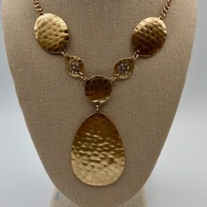 Gold Colored Hammered Metal Necklace